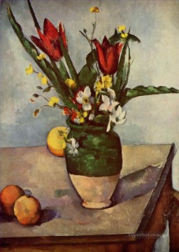 フラワーズ Painting - 静物画 チューリップとリンゴ ポール・セザンヌ 印象派 花
